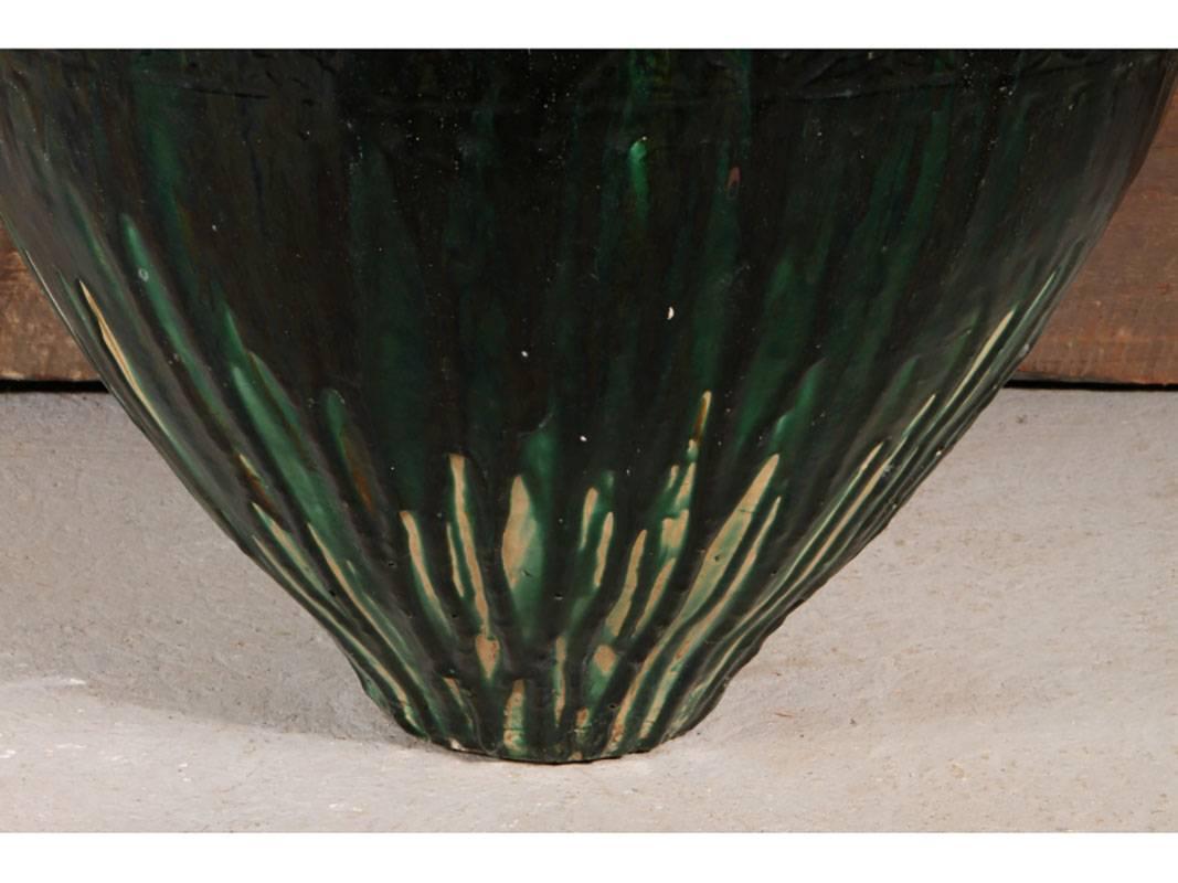 Dark Green and Chocolate Antique Glazed Cast Terracotta Vase For Sale 1