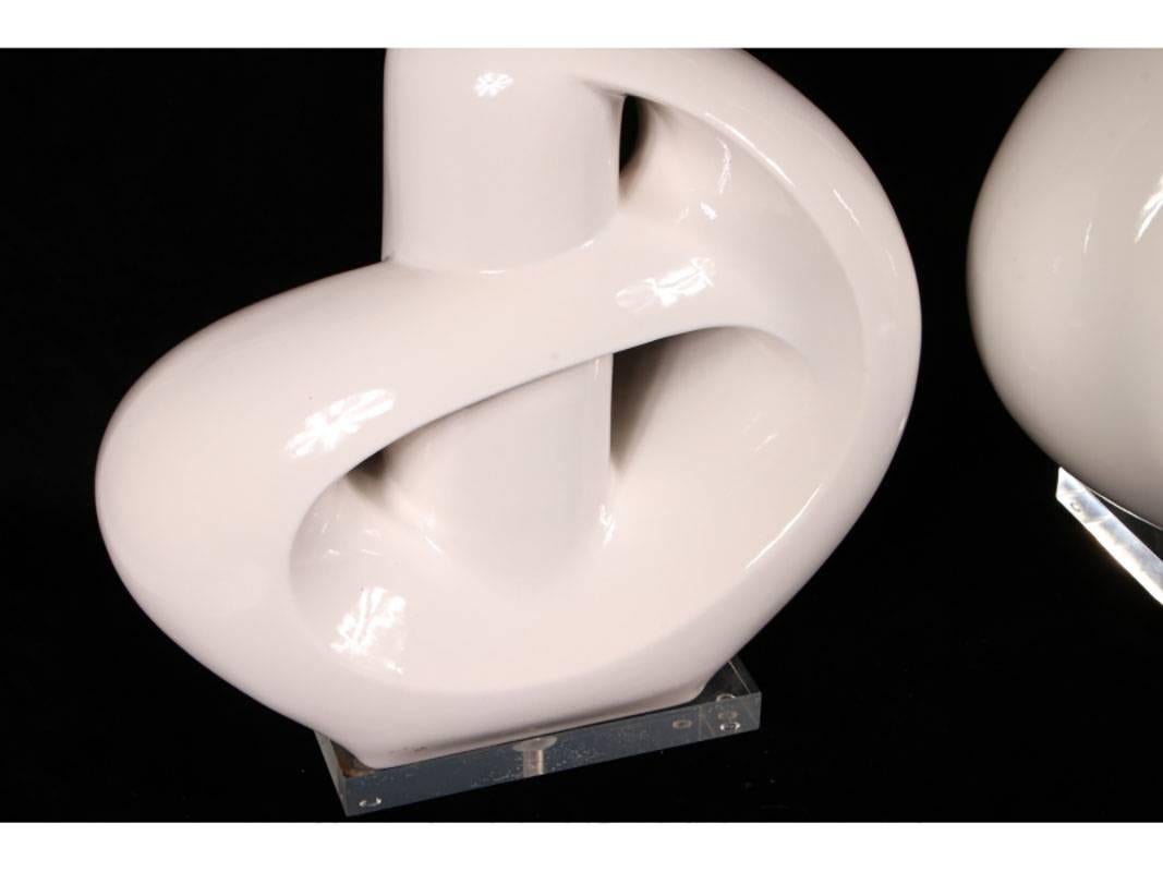 20th Century Pair of Mid-Century Abstract Ceramic Lamps on Lucite Bases