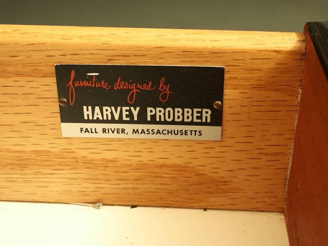 Rarely seen Mid-Century design wall-mounted console table by designer Harvey Probber in very good condition. The case itself is 15