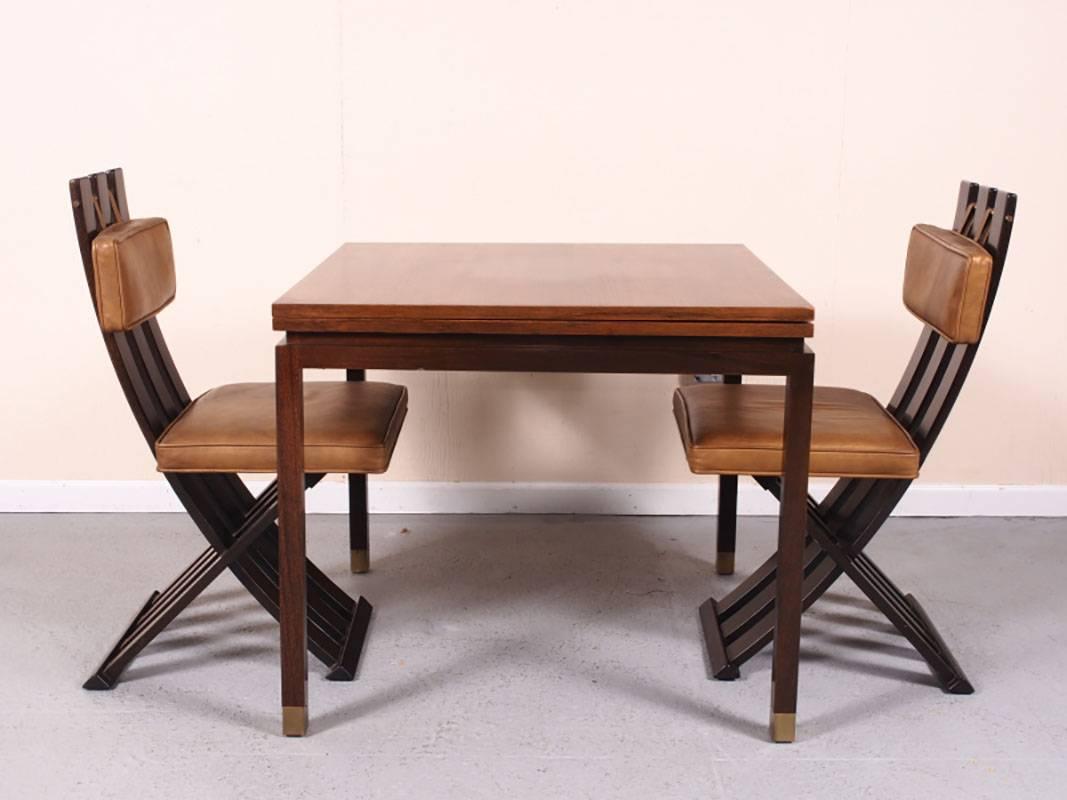 Brass Rare and Outstanding Harvey Probber Games Table and Scissor Chairs