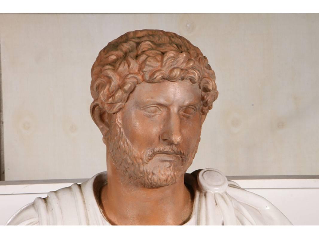 20th Century Italian Terracotta Bust of a Decorated Emperor with White Glazed Robe For Sale