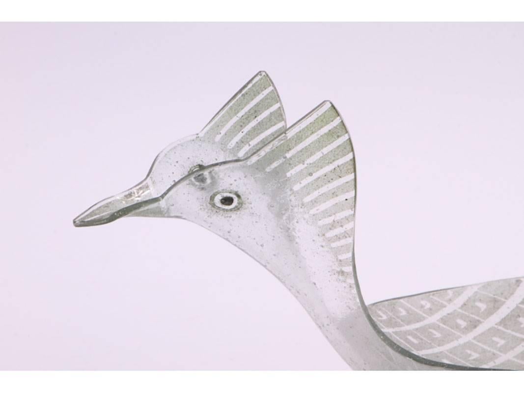 Mid-Century Modern Rare Maurice Heaton Enameled Fused Art Glass Bird Bowl