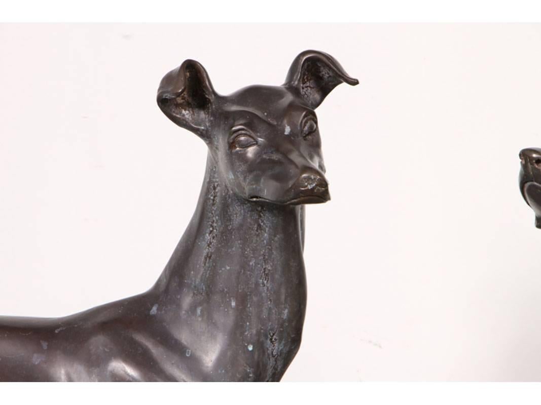 Mid-Century Modern Pair of Life Size Whippet Bronze Figures