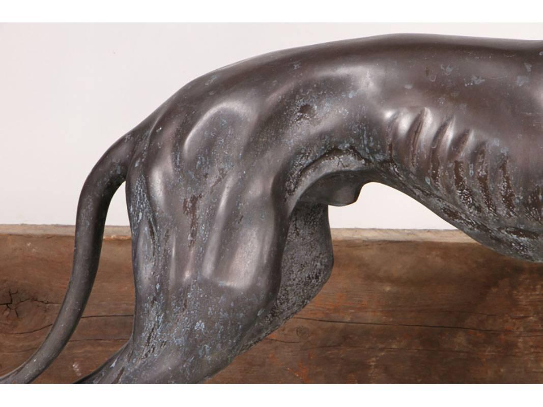 Pair of Life Size Whippet Bronze Figures In Good Condition In Bridgeport, CT