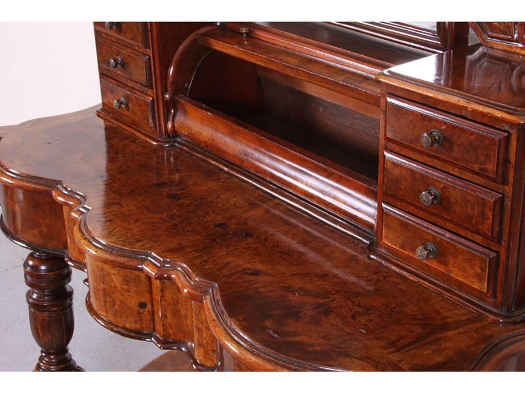 Late Victorian Antique Burl Secretary Desk on Casters