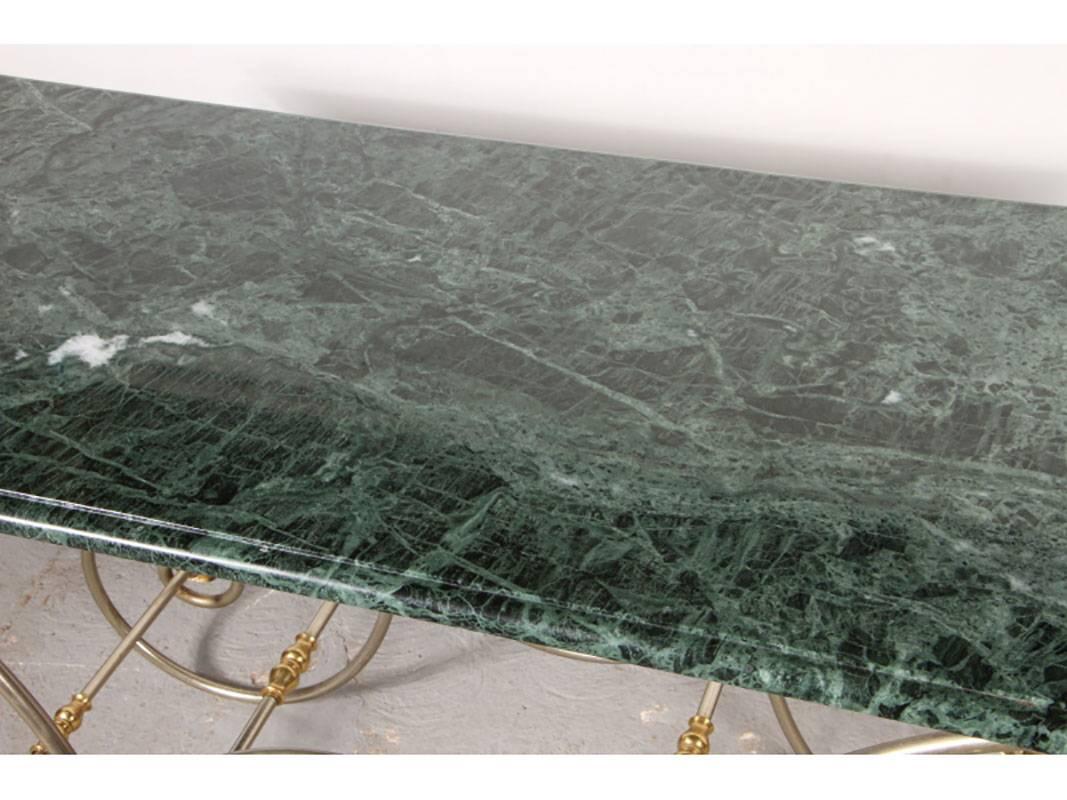 Hollywood Regency Wrought Polished Steel and Brass Base Console with Marble Top