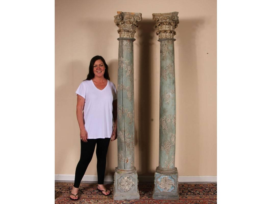 Greco Roman Pair of 19th Century Solid Wood Corinthian Columns