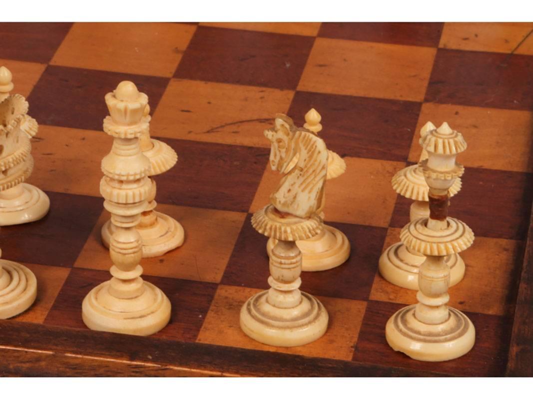 European Antique Carved Bone Chess Set