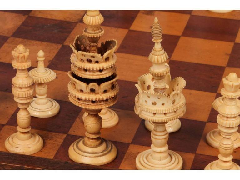 Antique Carved Bone Chess Set at 1stdibs