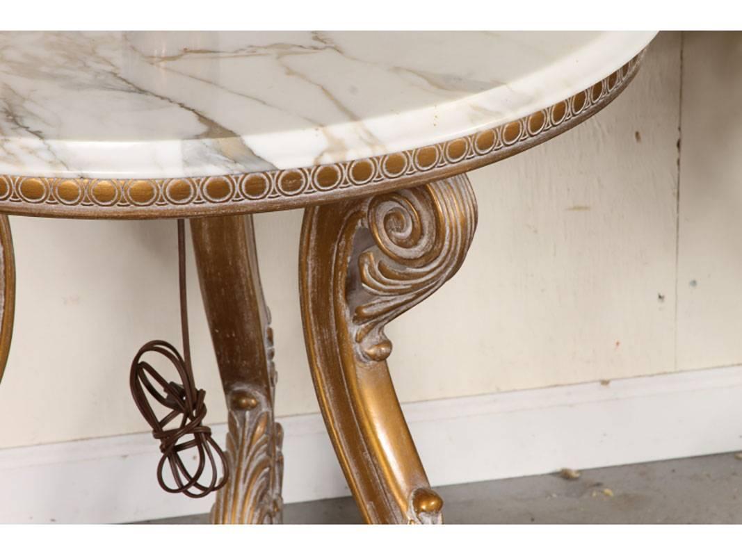 Pair of Round Marble-Top Hollywood Regency Lamp Tables 2