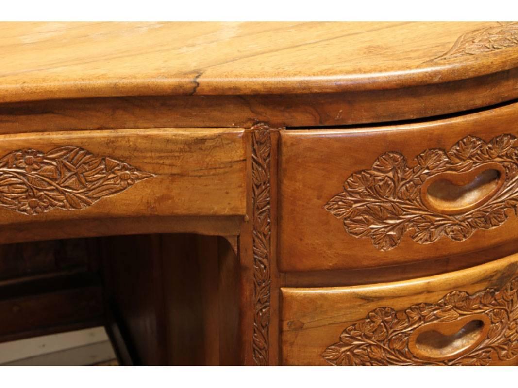 French Art Deco Carved Rosewood Kidney Desk 3
