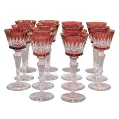 Vintage Baccarat Amber Cut Crystal Wine Glasses, Set of 14