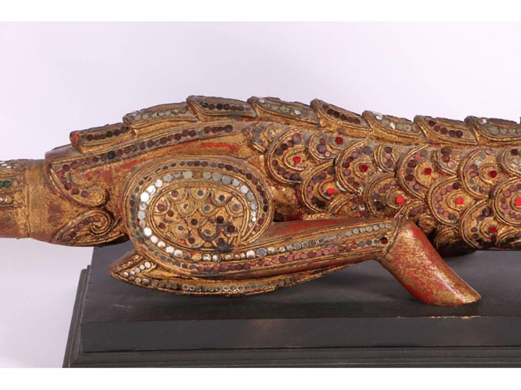 Large Tibetan/Balinese Winged Jeweled Dragon Wood Sculpture 1
