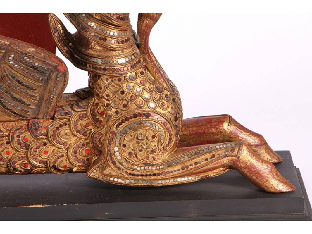 Stone Large Tibetan/Balinese Winged Jeweled Dragon Wood Sculpture