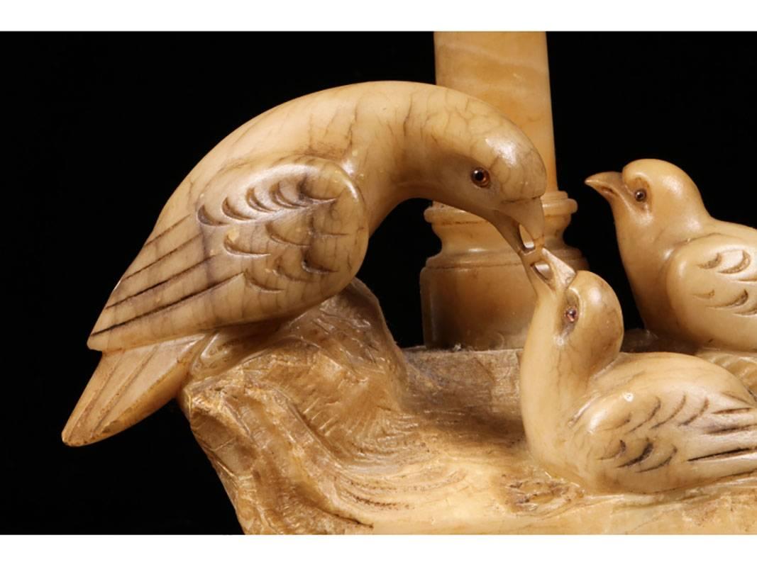 Carved Figural Marble and Capiz Shell Lamp In Good Condition In Bridgeport, CT