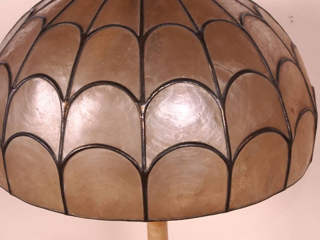 20th Century Carved Figural Marble and Capiz Shell Lamp