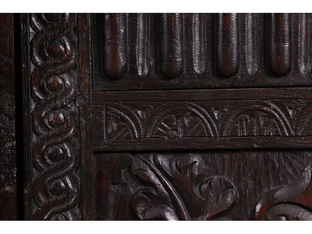 Wood Large Antique Heavily Carved Antique Jacobean Style Cabinet