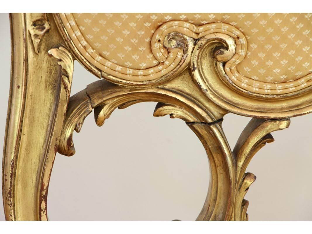 Gilt Pair of Antique Rococo Style Ball Room Chairs