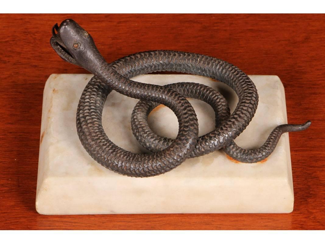 20th Century Coiled Bronze Sculpture on Marble Base