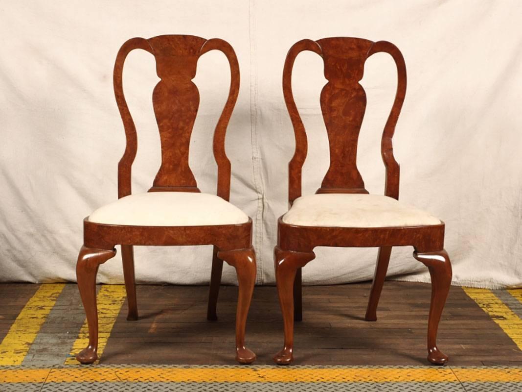 Exceptional Set of 11 Queen Anne Style Burl Wood Dining Chairs 1