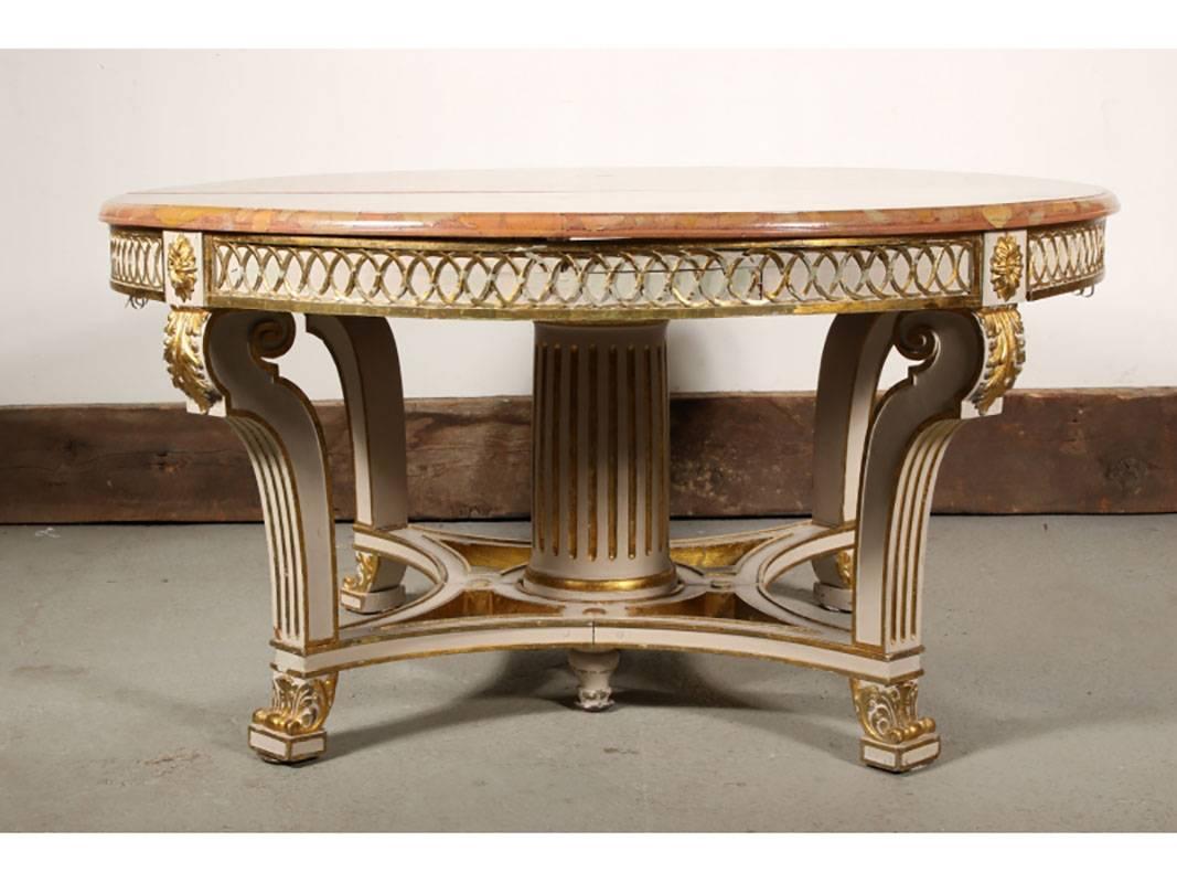 Hollywood Regency Rosel Bruxelles Faux Painted Dining Room Table with Four Leaves