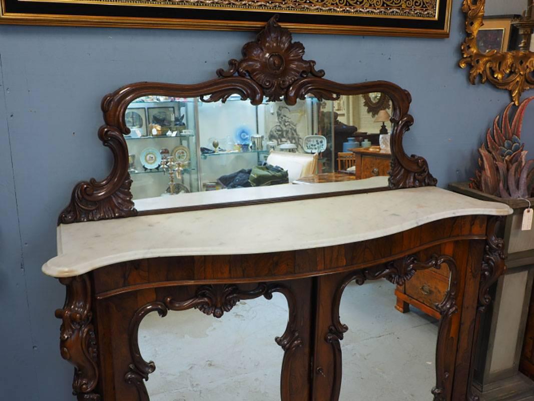 Art Nouveau Antique Rosewood Marble-Top Mirrored Server For Sale