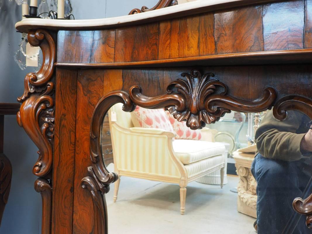 Antique Rosewood Marble-Top Mirrored Server For Sale 1