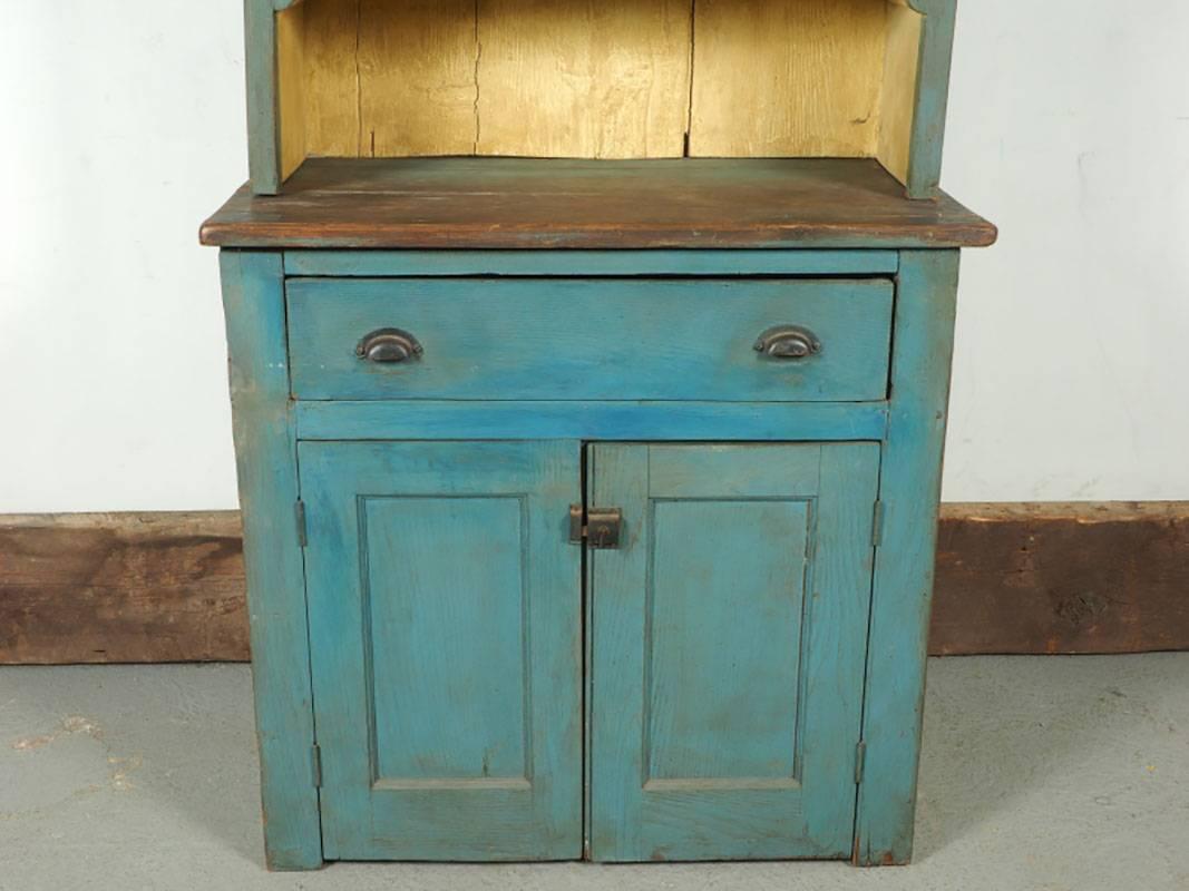 Antique Blue Paint Decorated Cupboard In Good Condition In Bridgeport, CT