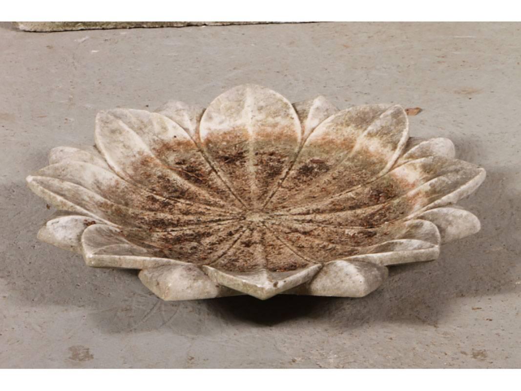20th Century Lotus Form Carved Marble Shallow Bowl