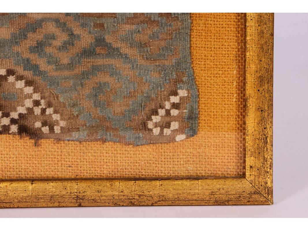 Primitive Framed Peruvian Inca Textile Fragment
