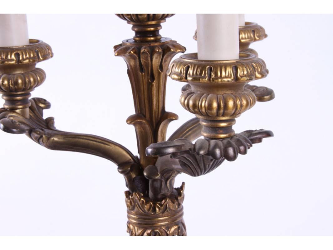 Pair of Bronze Neoclassical Style Candelabra Form Lamps In Good Condition In Bridgeport, CT