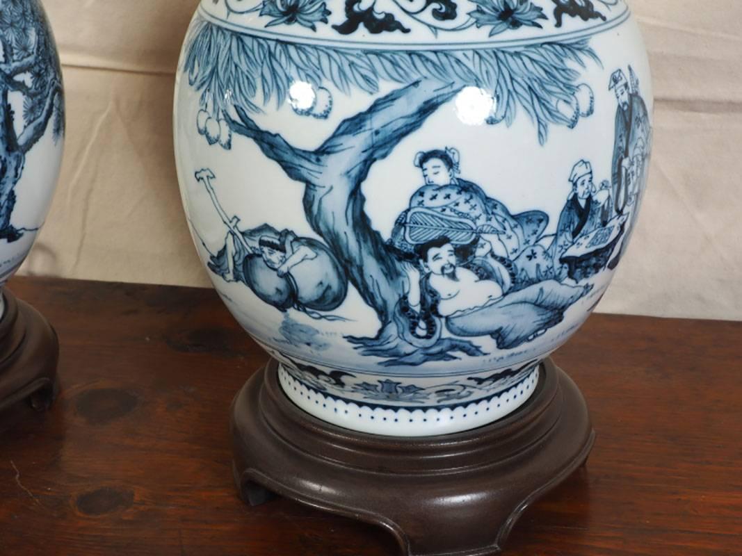 20th Century Pair of Chinese Ceramic Urn Form Lamps