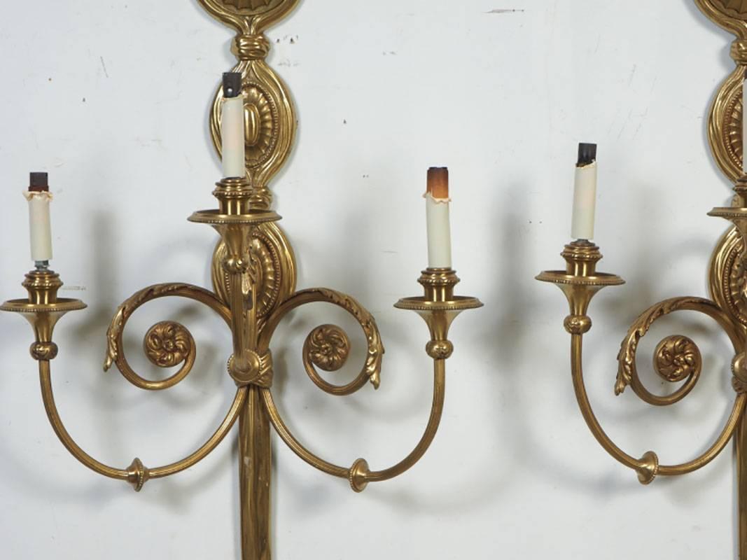 Hollywood Regency Pair of Exceptional Brass Wall Sconces