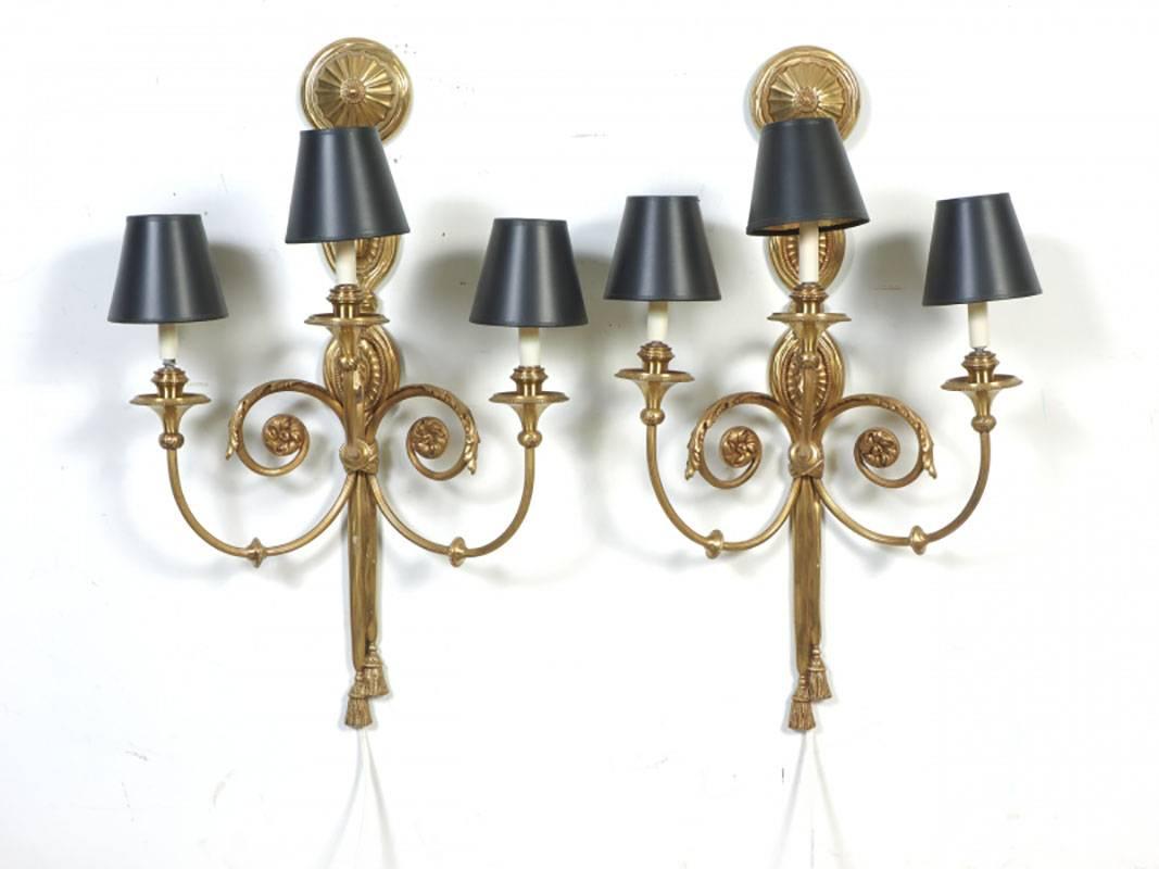 20th Century Pair of Exceptional Brass Wall Sconces