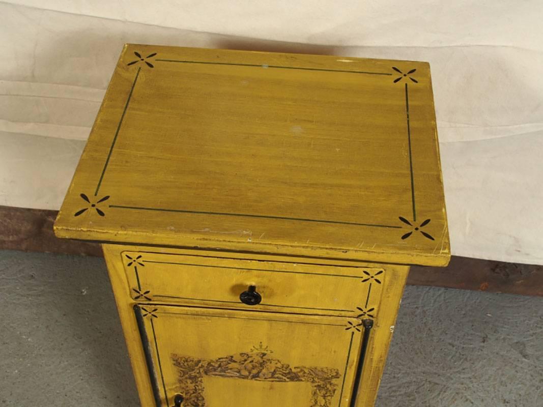 Hand-Painted Antique French Mustard Tole Cabinet