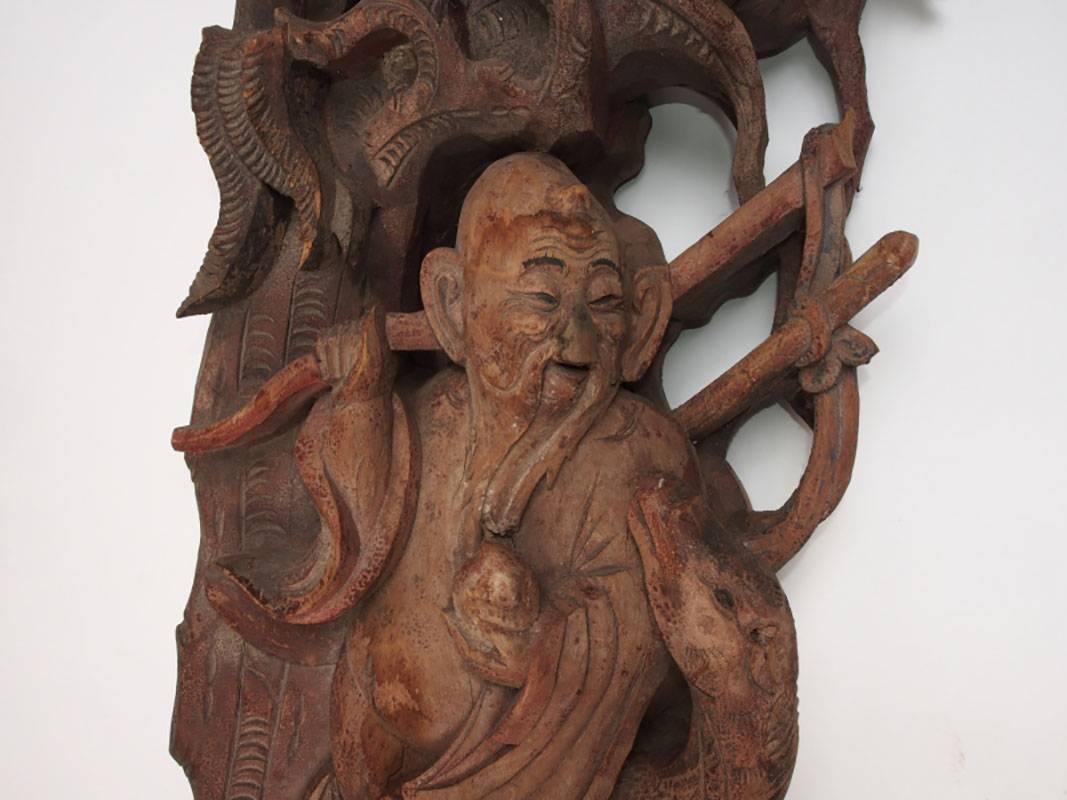 Chinese Pair of Antique Carved Wood Figural Corbels