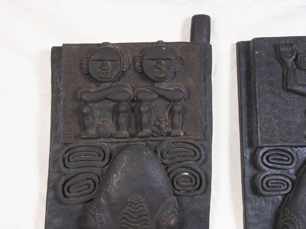 Wood Pair of African Tribal Carved Door Panels