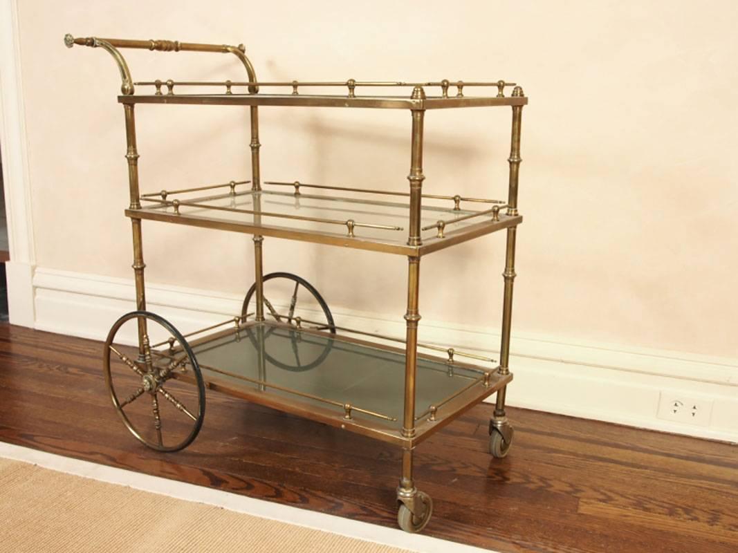 Mid-Century Brass and Glass Bar Cart In Good Condition In Bridgeport, CT