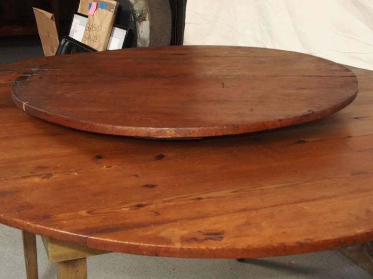 Rustic Antique Pine Table with Lazy Susan Center For Sale at 1stDibs