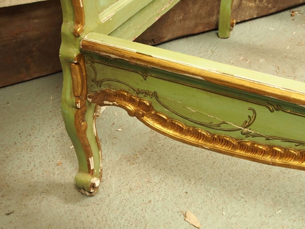 European Antique Venetian Gilt and Paint Decorated Bedstead