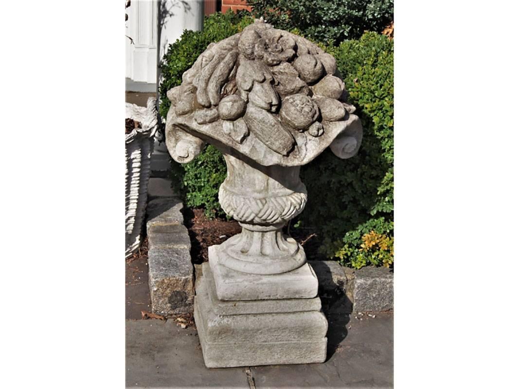 Neoclassical Pair of Cast Stone Garden Urns