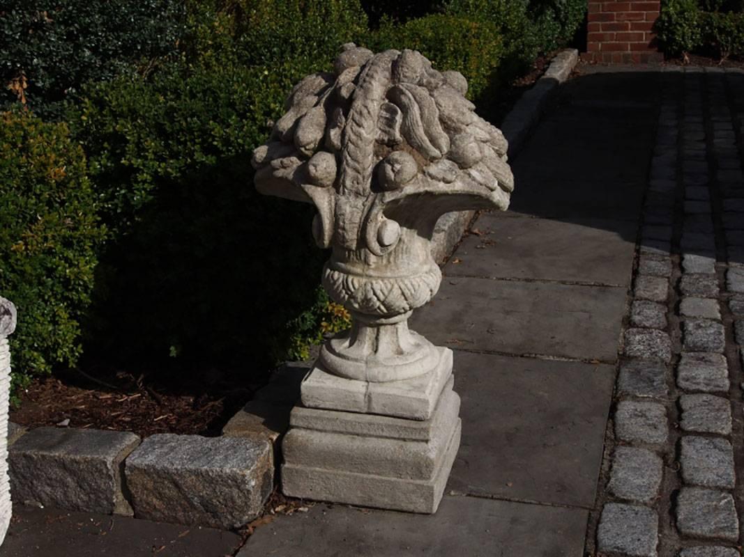 Pair of Cast Stone Garden Urns In Good Condition In Bridgeport, CT