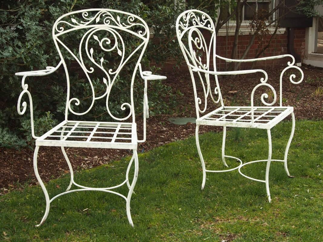 Painted Pair of Vintage Garden Armchairs