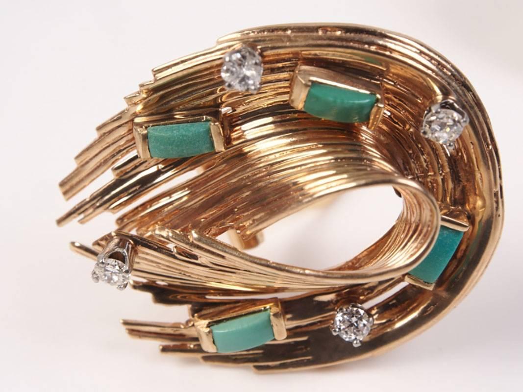 20th Century Mid-Century 14-Karat Gold, Jade and Diamond Earrings