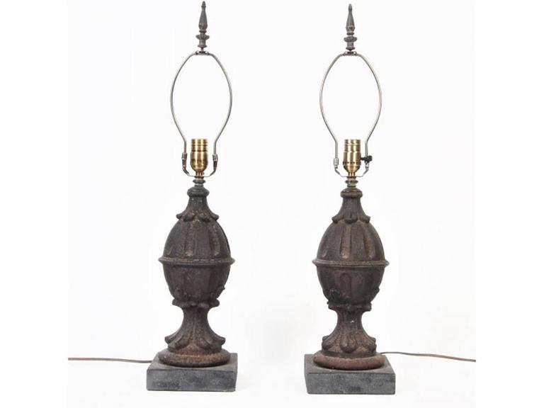 Pair of Cast Iron Finial Table Lamps For Sale at 1stdibs