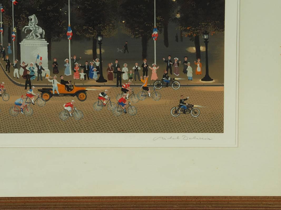 Lithograph entitled, 'Arrive Du Tour De France Sur La Champs Elysees'
Part of 'Le Joies Du Sport' Suite. Signed in lower right. Numbered HC 15/30 in lower left. Nicely framed and in excellent, wall ready condition.
Sight: 30.75