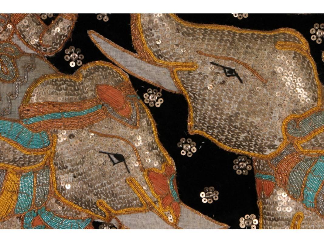 Bohemian Framed Balinese Embellished Tapestry of Elephants