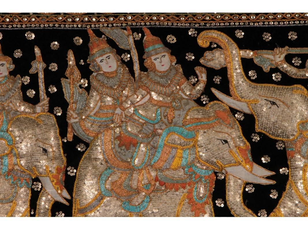 Framed Balinese Embellished Tapestry of Elephants In Good Condition In Bridgeport, CT