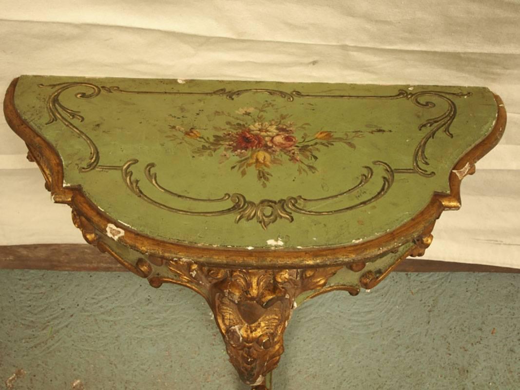 Regency Antique French Gilt and Paint Decorated Wall Console Stand