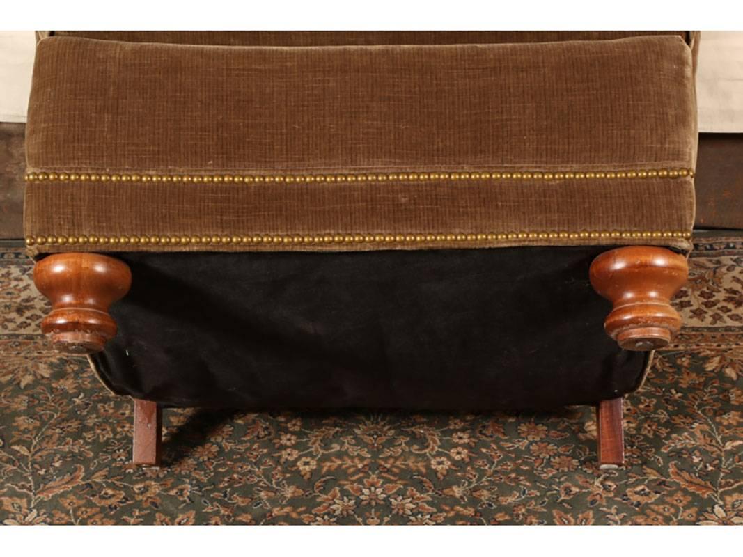 Quality pair in neutral fabrics with tufted backs and handsome nailhead trim.
Condition: Gently used, light wear including some wear to the fabric. Excellent form for recovering.
  